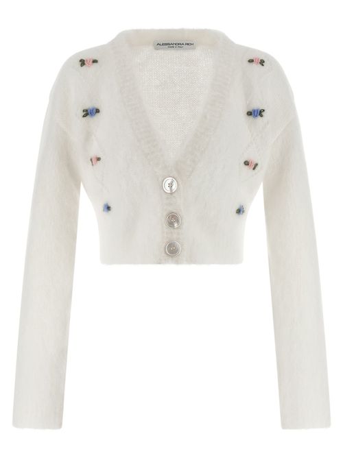 Embroidered Mohair Blend Cardigan — White