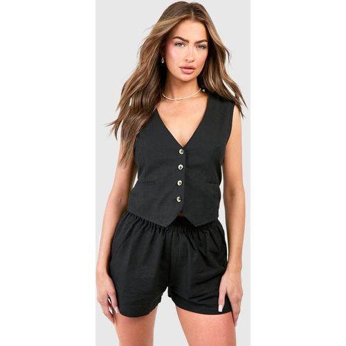Boohoo Women's Linen Look Waistcoat & Relaxed Fit Shorts in Black