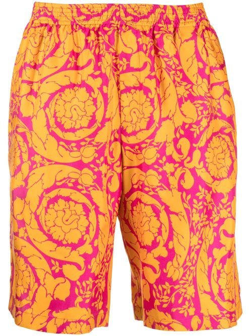 Barocco Silhouette-print silk shorts - Orange