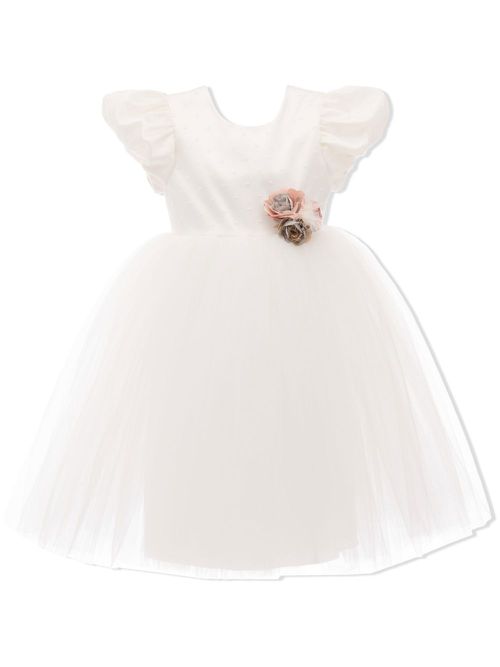 Floral-appliqué tulle dress - White