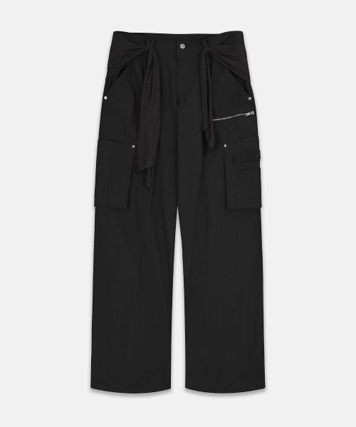 MIXED LAYERED TIE JOGGER PANTS BLACK