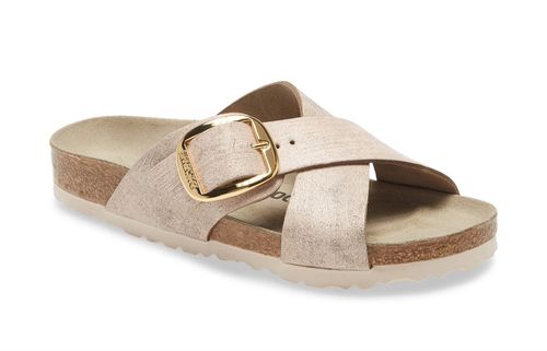 Siena Big Buckle Suede Leather Washed Metallic Rose Gold