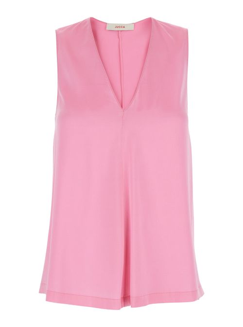 Silk V-Neck Tank Top — Pink