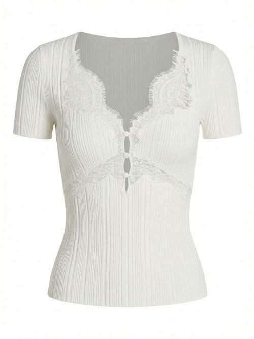 Lace Trim Knit Top