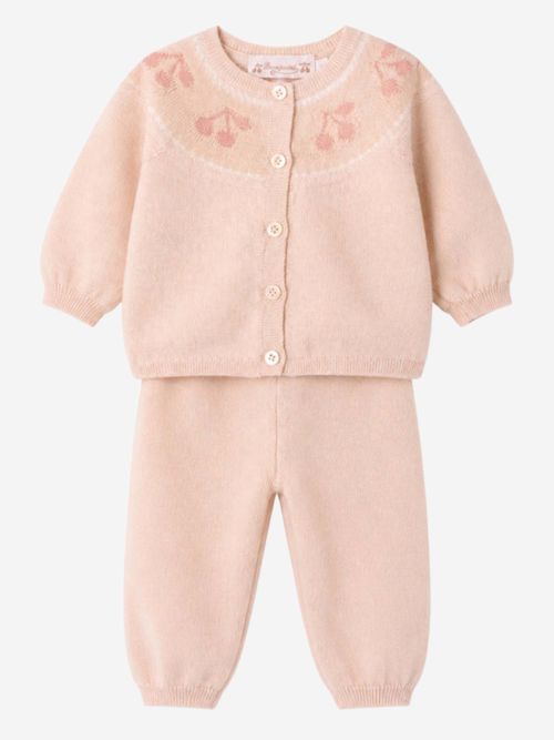 Embroidered Cotton-Wool Cardigan — Pink