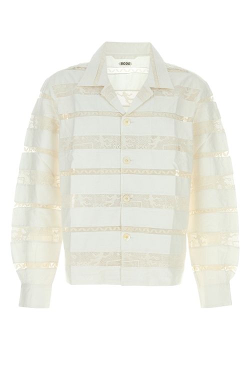 Lace-Striped Cotton Shirt — Cream