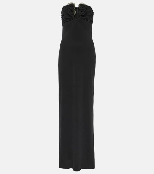 Floral-appliqué maxi dress