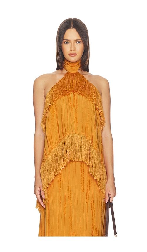 Yellow The Label Jones Fringe Top in Orange. L. Also in