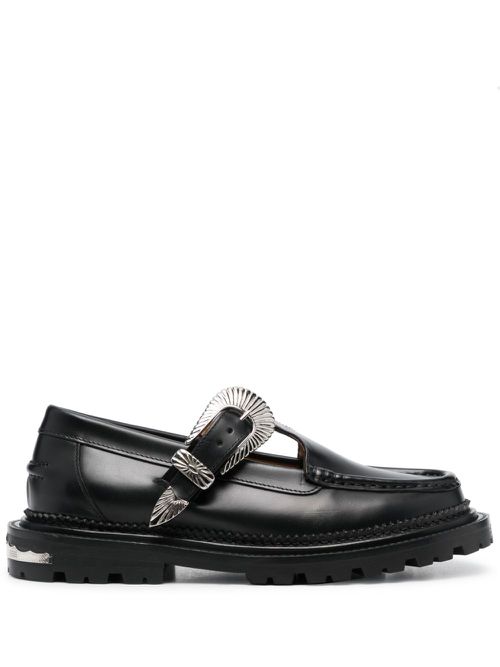 Buckle-fastening leather loafers - Black