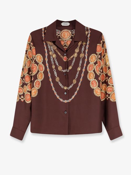 Silk Chain-Print Shirt — Brown