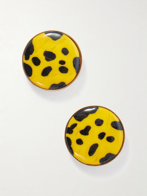 Gold-tone Enamel And Brass Earrings - Orange