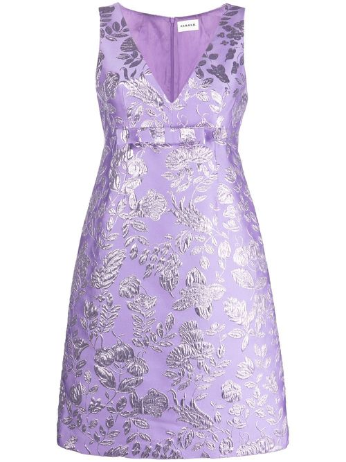 Floral metallic-jacquard dress - Purple