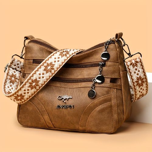 TEMU Sac Bandoulière Bohème pour Femme avec Large Bandoulière Réglable - Sac à Main Multi-Poches Idéal pour un et les | Fermeture Éclair et Doublure