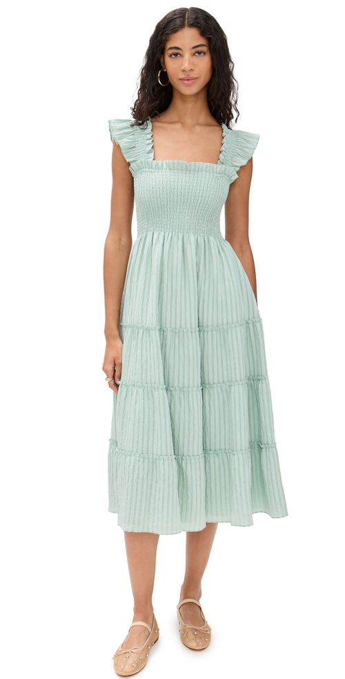 The Ellie Nap Dress Soft Green Organza Seersucker 
