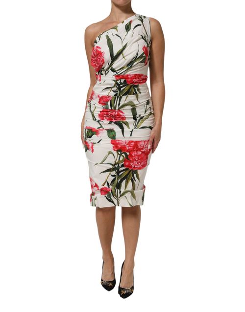 Floral One-Shoulder Dress — White