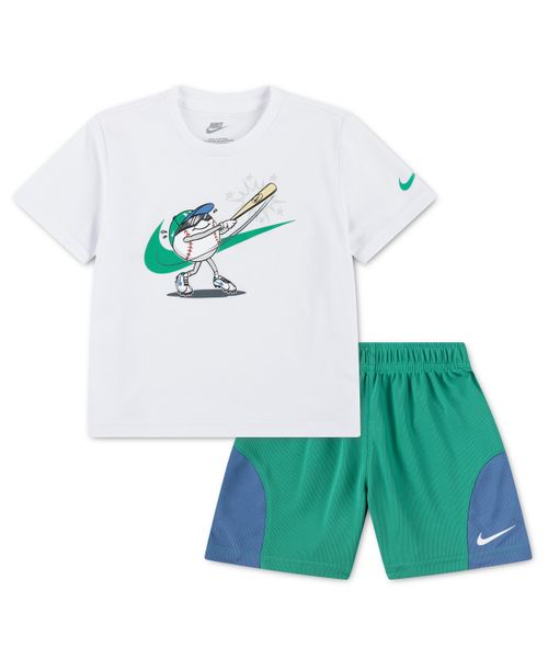 Toddler Boys' 2T-4T Baseball Graphic T-Shirt and Mesh Shorts, 2-Piece Set - White/Stadium Green