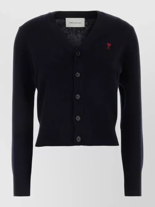 Ami Paris - wool cardigan long sleeves ribbed hem cuff