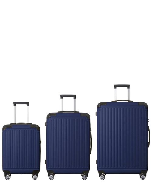 Blue 3Pc Premium Abs Luggage Set With Multi-Position Handle, Silent Spinner Wheels & Tsa-Approved Lock