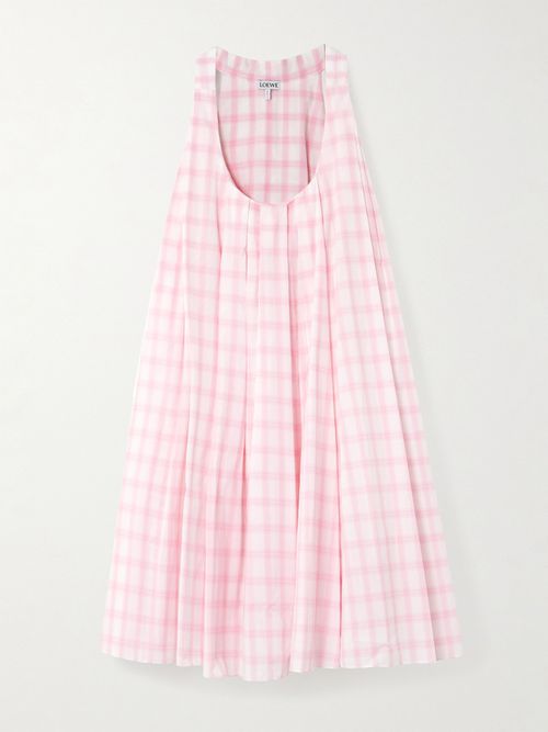 Pleated Checked Cotton-voile Mini Dress - Pink