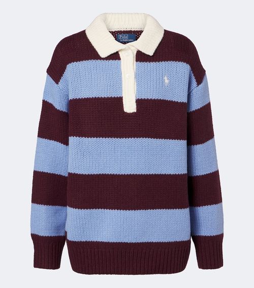 Striped wool-blend polo sweater