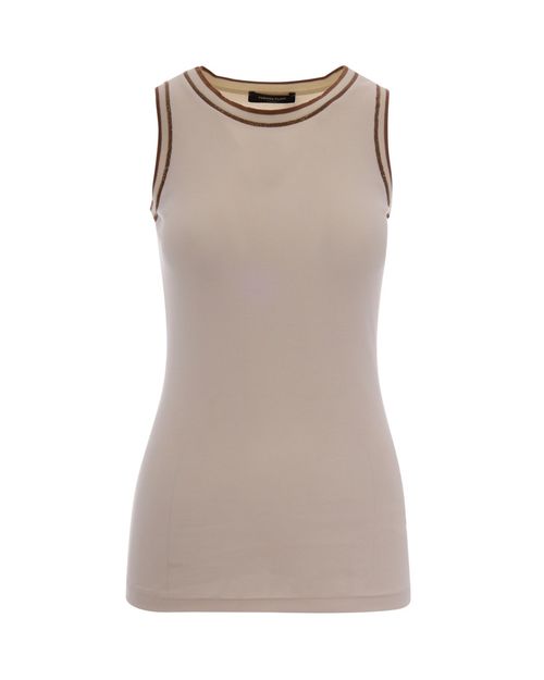 Beige Solid Round Neck Top