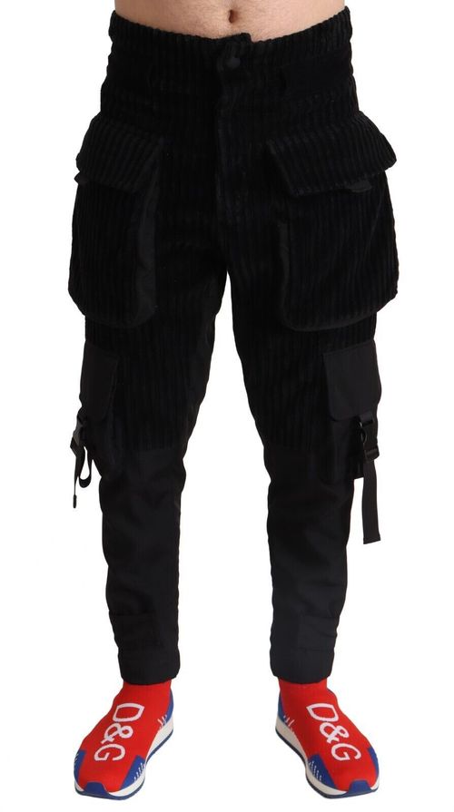Cotton Corduroy Cargo Pants — Black