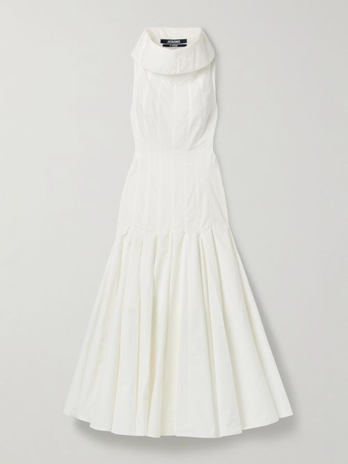 Triana Paneled Pleated Cotton-poplin Midi Dress - White