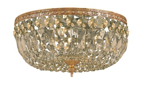 Crystorama 3-Light 14" Ceiling Light in Olde Brass with Golden Teak Hand Cut Crysta