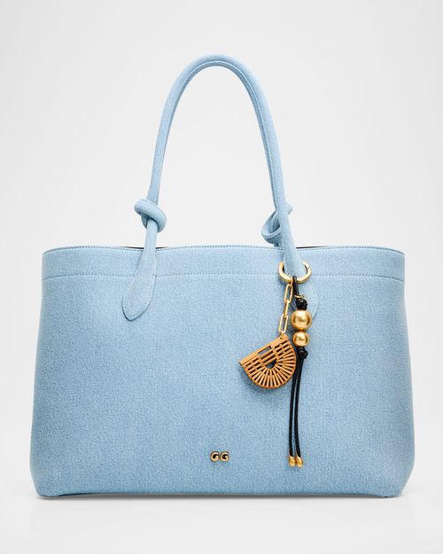 Ariella Cotton Denim Tote Bag with Bag Charm