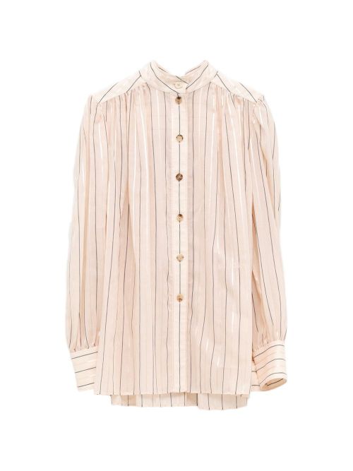 Striped Silk Poplin Blouse — Powder