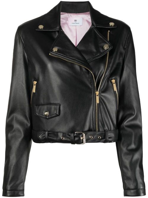Zip-up faux leather biker jacket - Black
