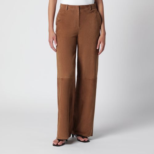 Nour Hammour Coda Wide-Leg Trousers In Tobacco Suede Leather