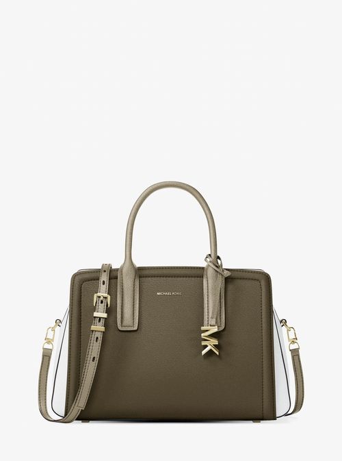 Michael Kors Laila Medium Color-Block Pebbled Leather Satchel in Green - One Size by