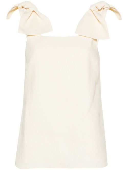 Bow-detail linen tank top - Neutrals