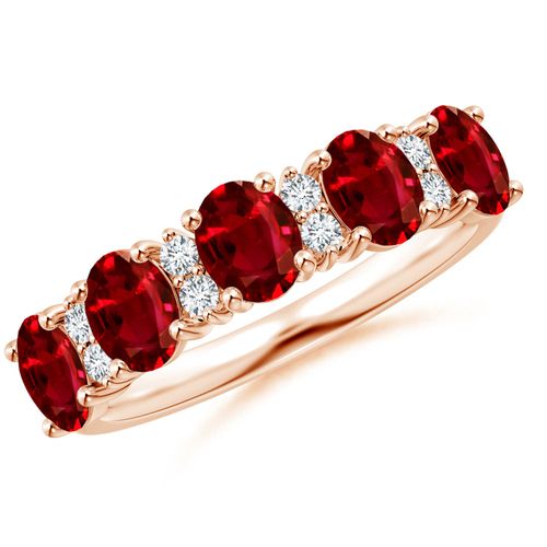 Angara 2.0 Carats Five Stone Ruby and Diamond Wedding Ring in 14K Rose Gold