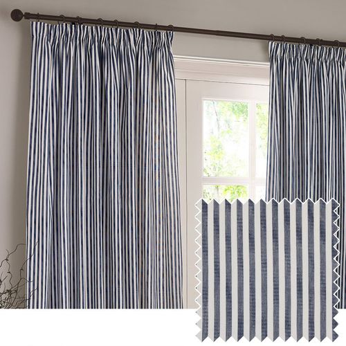 Hebden Striped 100% Cotton Pencil Pleat Curtain Pair
