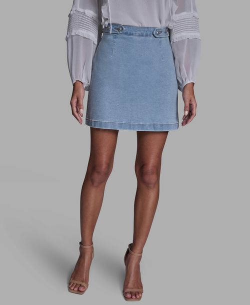 Women's Button Waist Mini Skirt - Ocean Air Wash