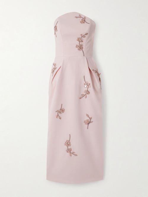 Lisa Pleated Embellished Cady Midi Dress - Pink
