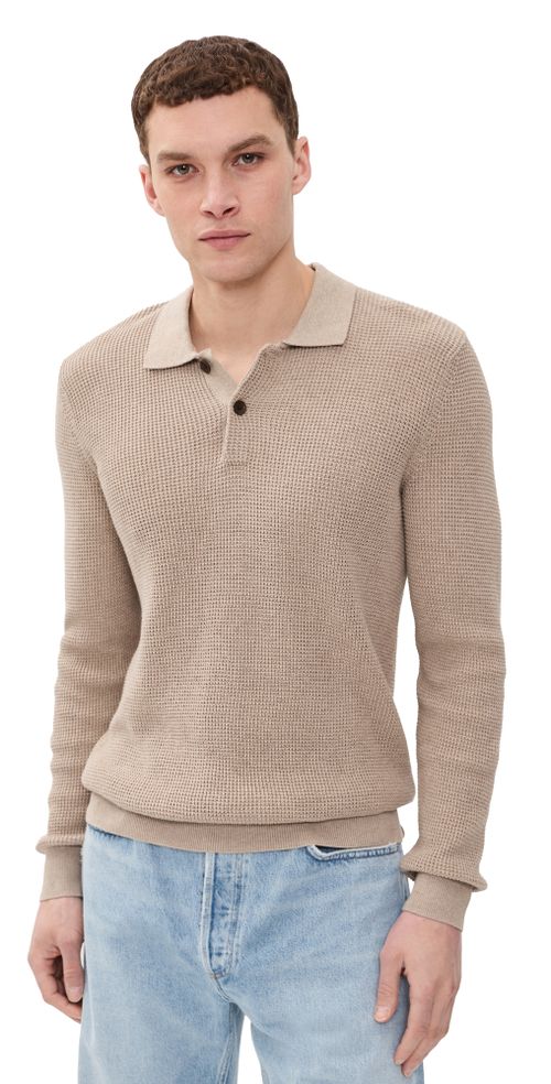 Long Sleeve Sunwashed Sweater Polo Natural