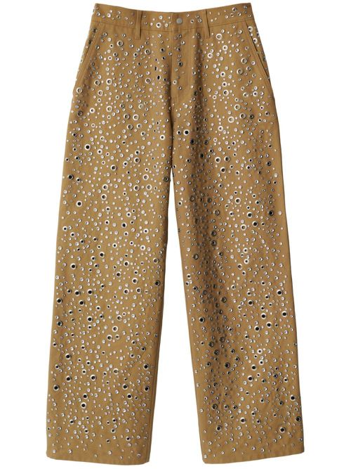 Eyelet-embellished cotton trousers - Neutrals