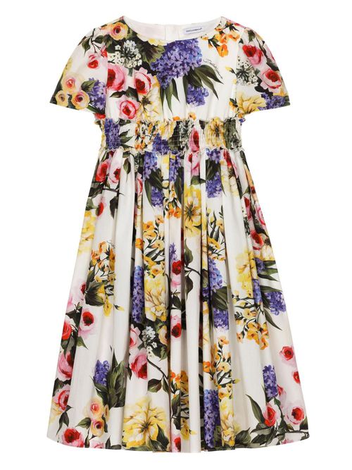 Giardino-print cotton dress - White