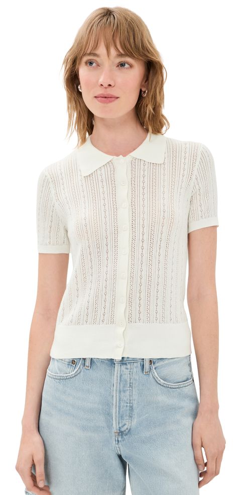 The Davey Pointelle Cardigan​ Ecru