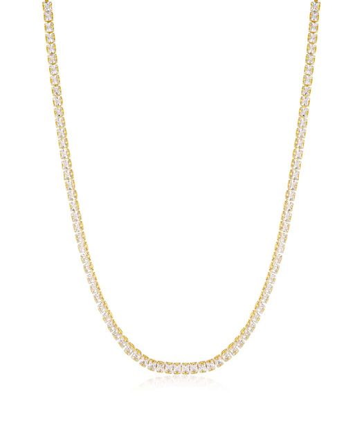Cubic Zirconia Princess Tennis Choker Necklace - Gold