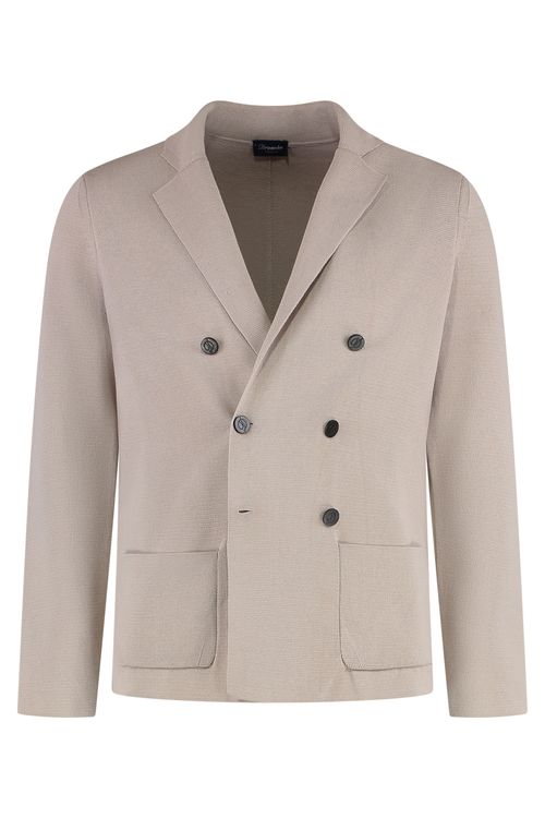 Men's Knit Cotton Double-Breasted Blazer with Lapel Collar