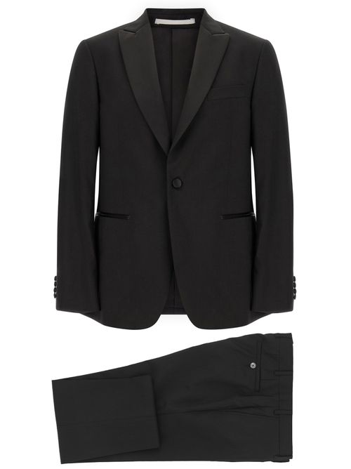Wool and Satin Pant Suit — Black