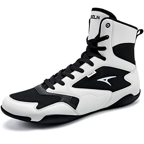 ASHION Men Wrestling Shoes Boxing Shoes High Top Fitness Sneakers Zero Drop Sole Red