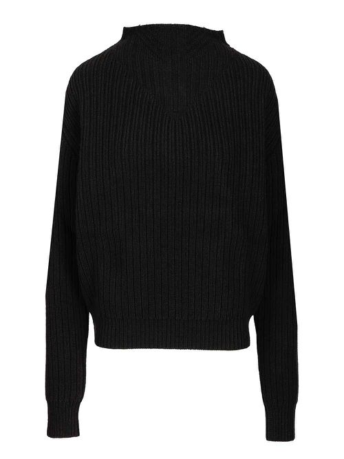 Al Pull Opens Back Long Sleeve Wool Knit Knitwear Black