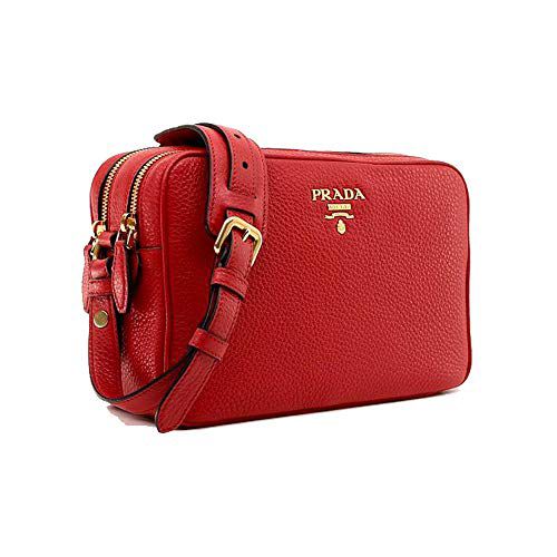 Prada Women's Red Vitello Phenix Leather Crossbody Handbag 1BH079