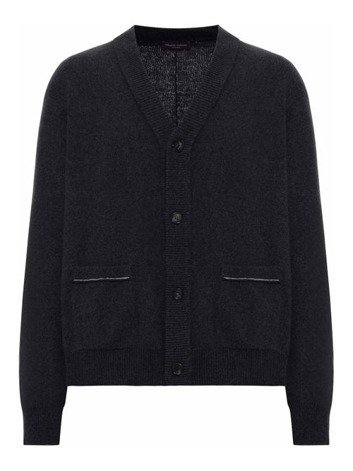 Wool Cardigan With Contrast Stitching