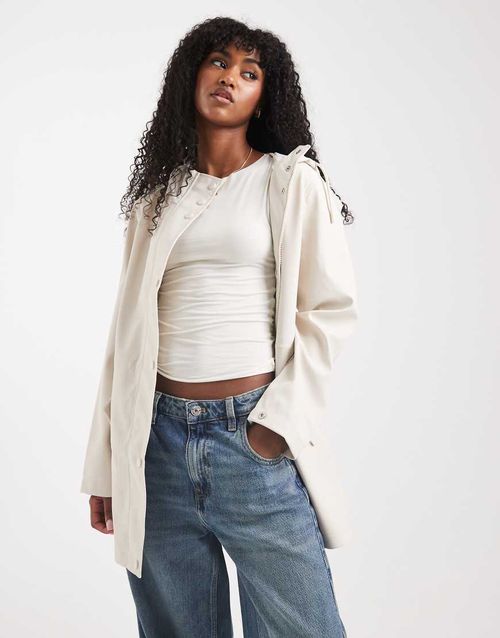 Coated rain jacket with hood in moonbeam stone-Neutral